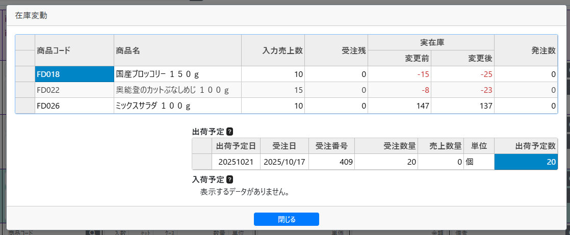 在庫確認の表示例