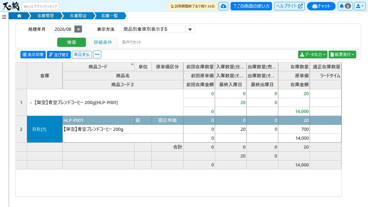 在庫一覧の商品別倉庫別表示で確認できる倉庫内訳